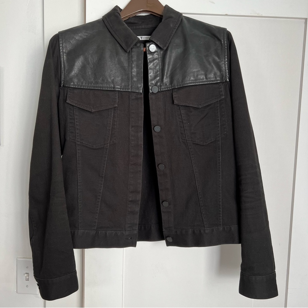 T Alexander Wang black denim leather trucker jacket shirt large